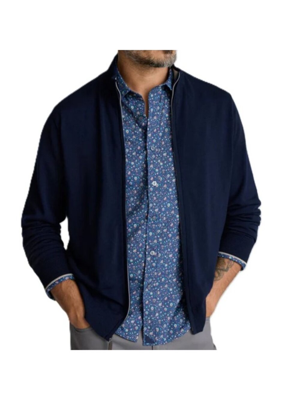 Untuckit Men's Nativa Merino Wool Full Zip Sweater Navy Size Small NWOT 41928Nav